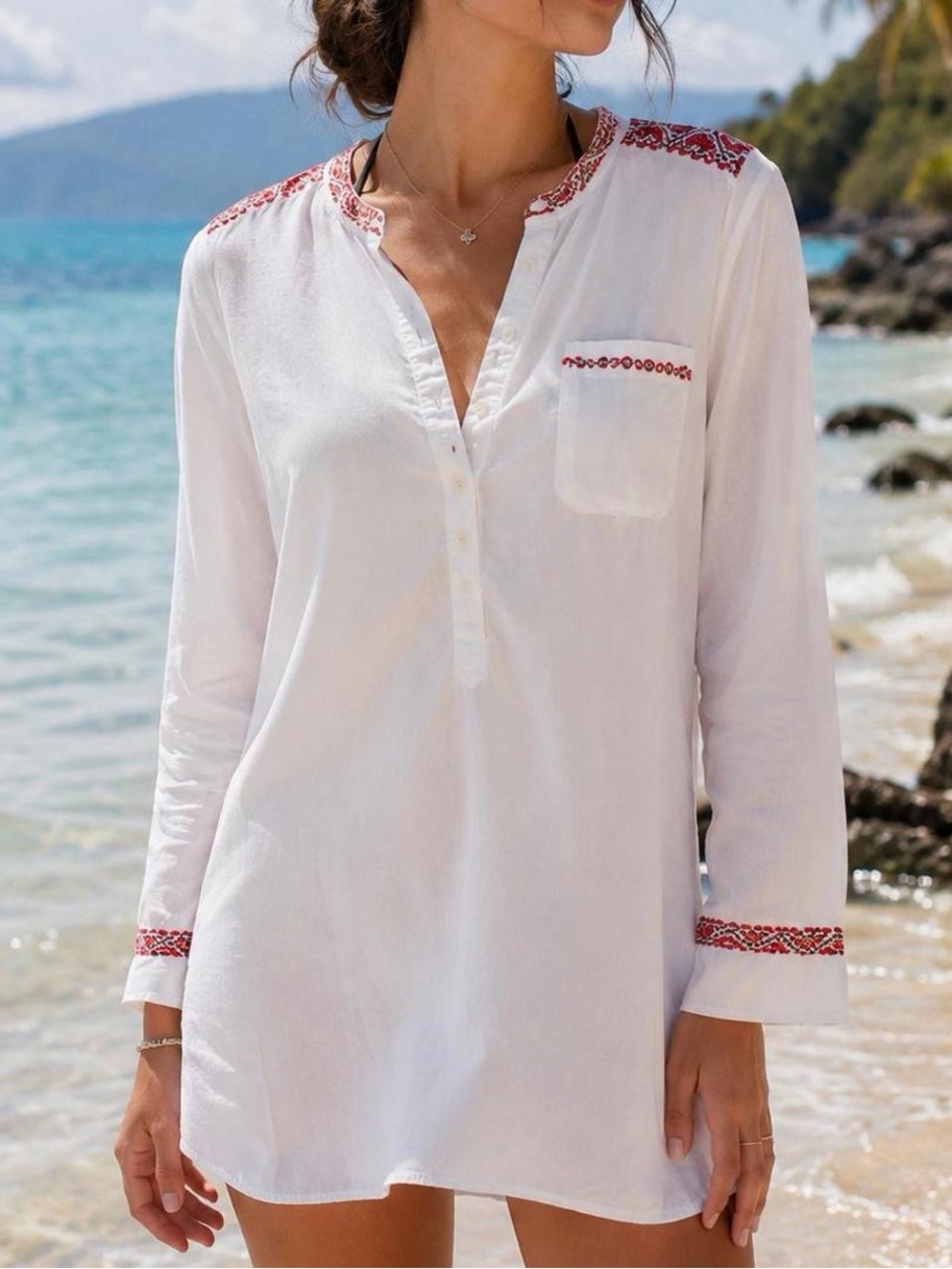 J.Crew Embroidered White Cotton Tunic Shirt Dress XXS